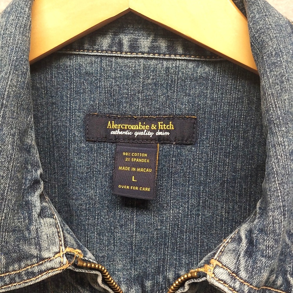 Abercrombie & Fitch Women L Denim Jacket Medium Wash Full Zip Trucker Streetwear - Picture 9 of 16
